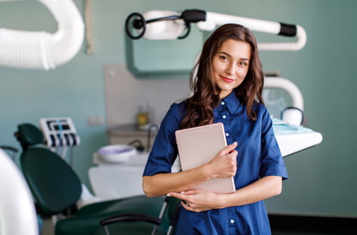 Woman having a dental check-up with a dentist in the Vaughan clinic